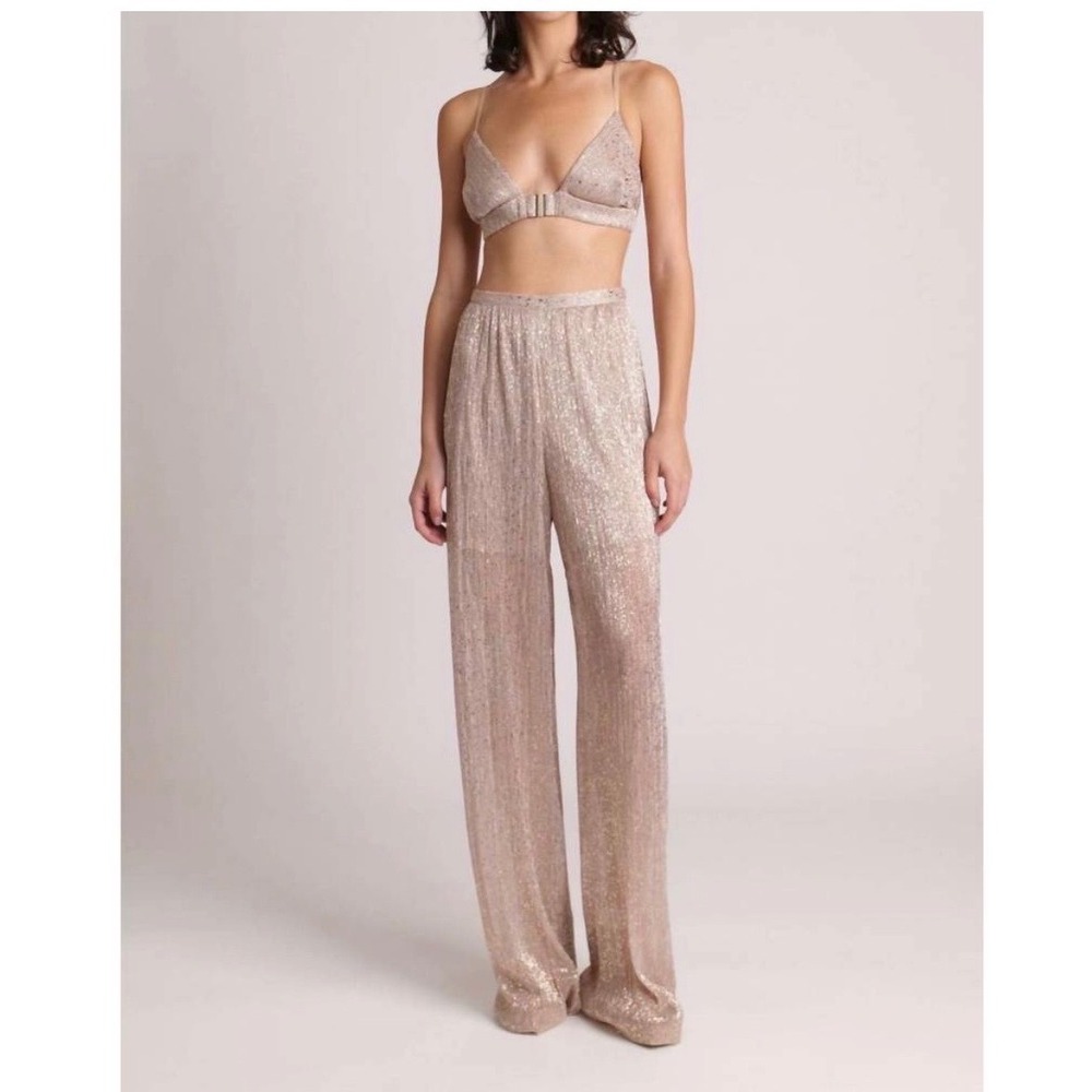 Sabina Musayev Mark Pants Pearl Blush Small Pleated Foil Luxury Contemporary